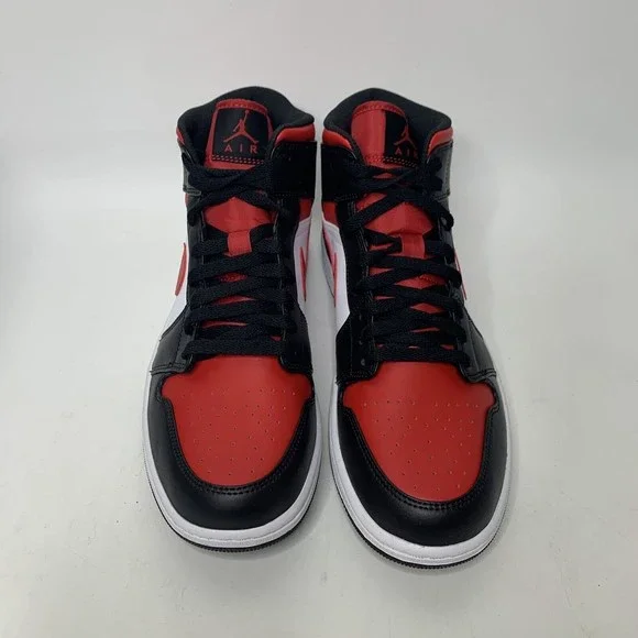 Nike Air Jordan 1 Mid Mens 10.5 'Bred Toe' Red Black White 554724 079 NEW